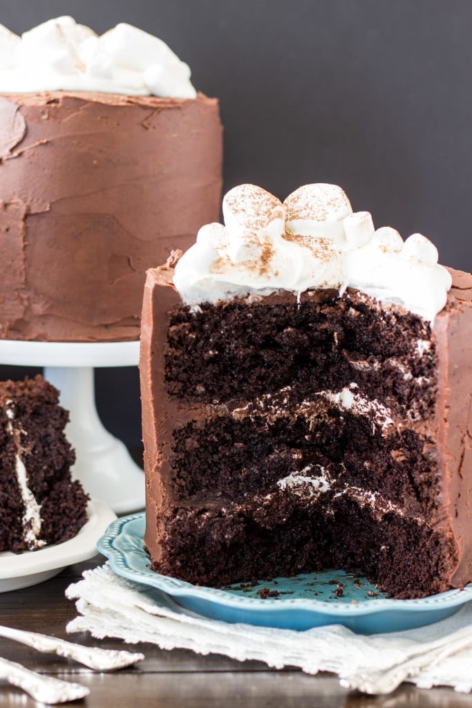hot chocolate cake on blue plate