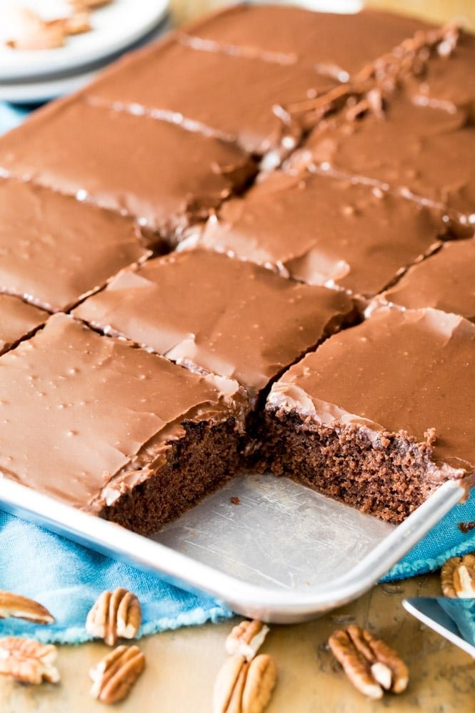 Texas sheet cake in jelly roll pan