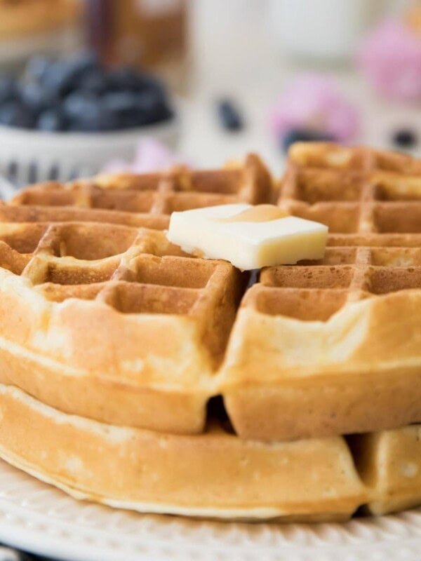 two belgian waffles on a plate