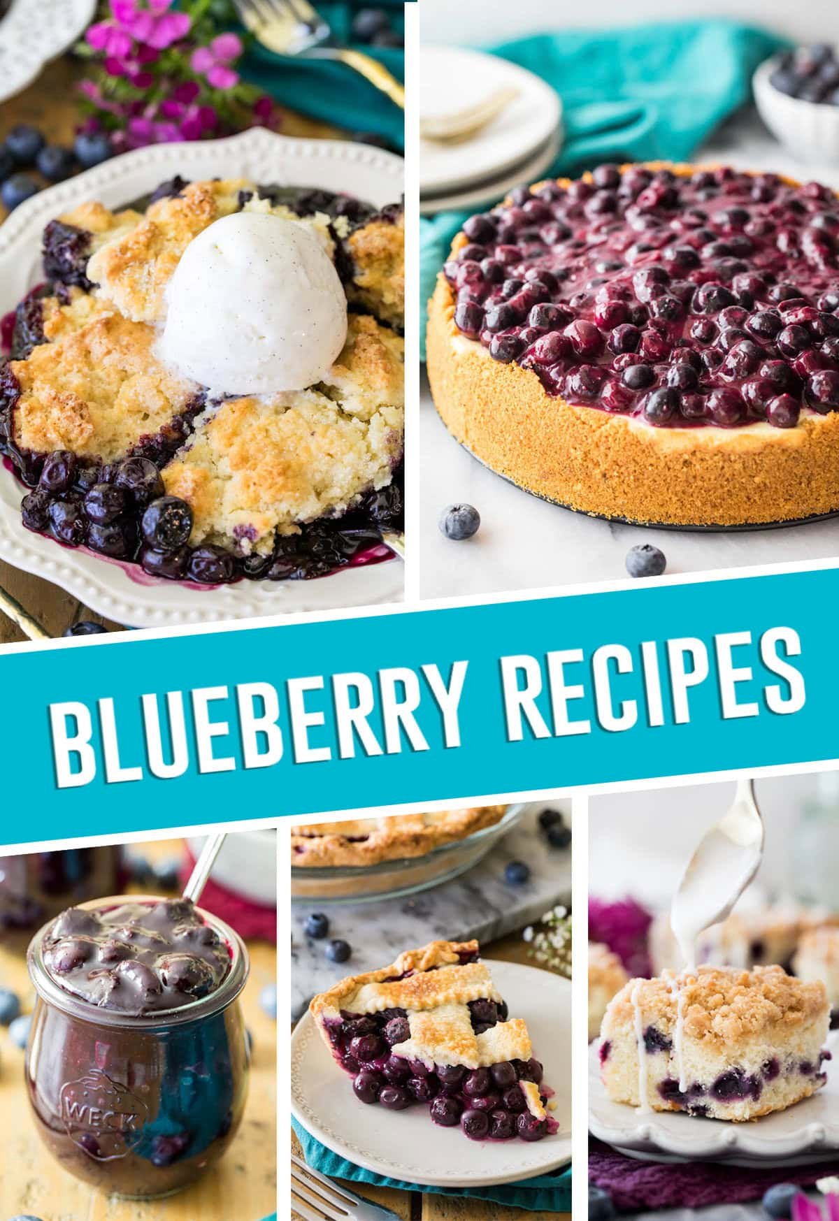 collage of blueberry recipes