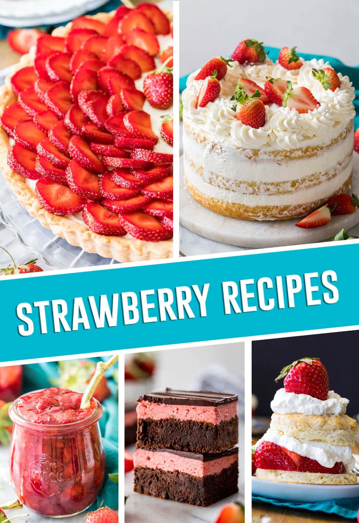 collage of strawberry recipes